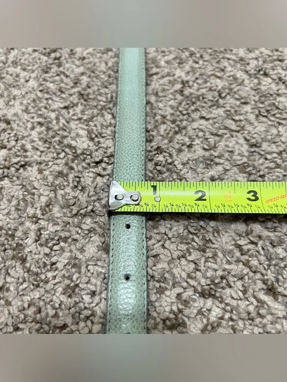 Coach Women’s Light Green Slim Leather Belt Solid Brass Buckle Italy Size Medium